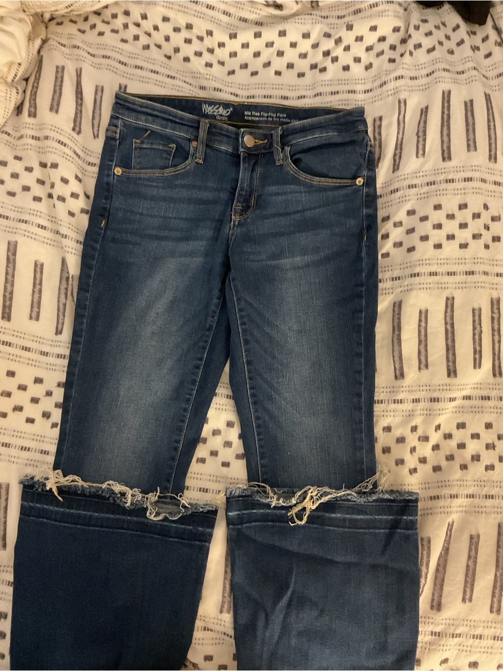Mossimo Supply Co. Distressed Hem Dark Blue Cropped Jeans